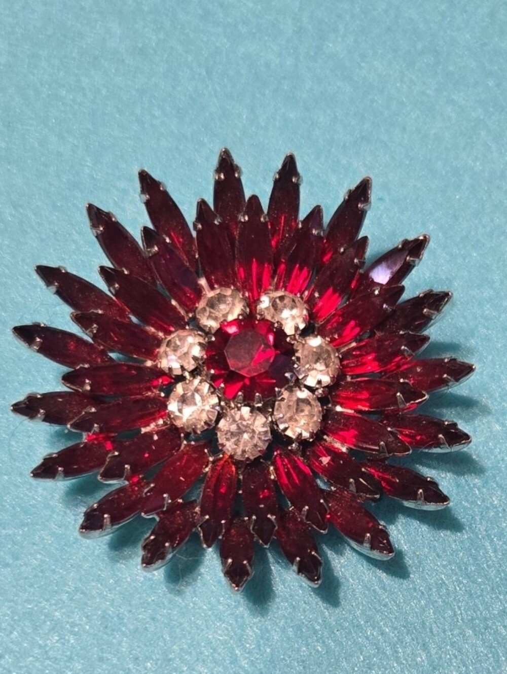 Vintage Red Crystal Flower Brooch